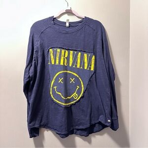Nirvana Blue Long Sleeve Shirt up cycle raglan cut handmade